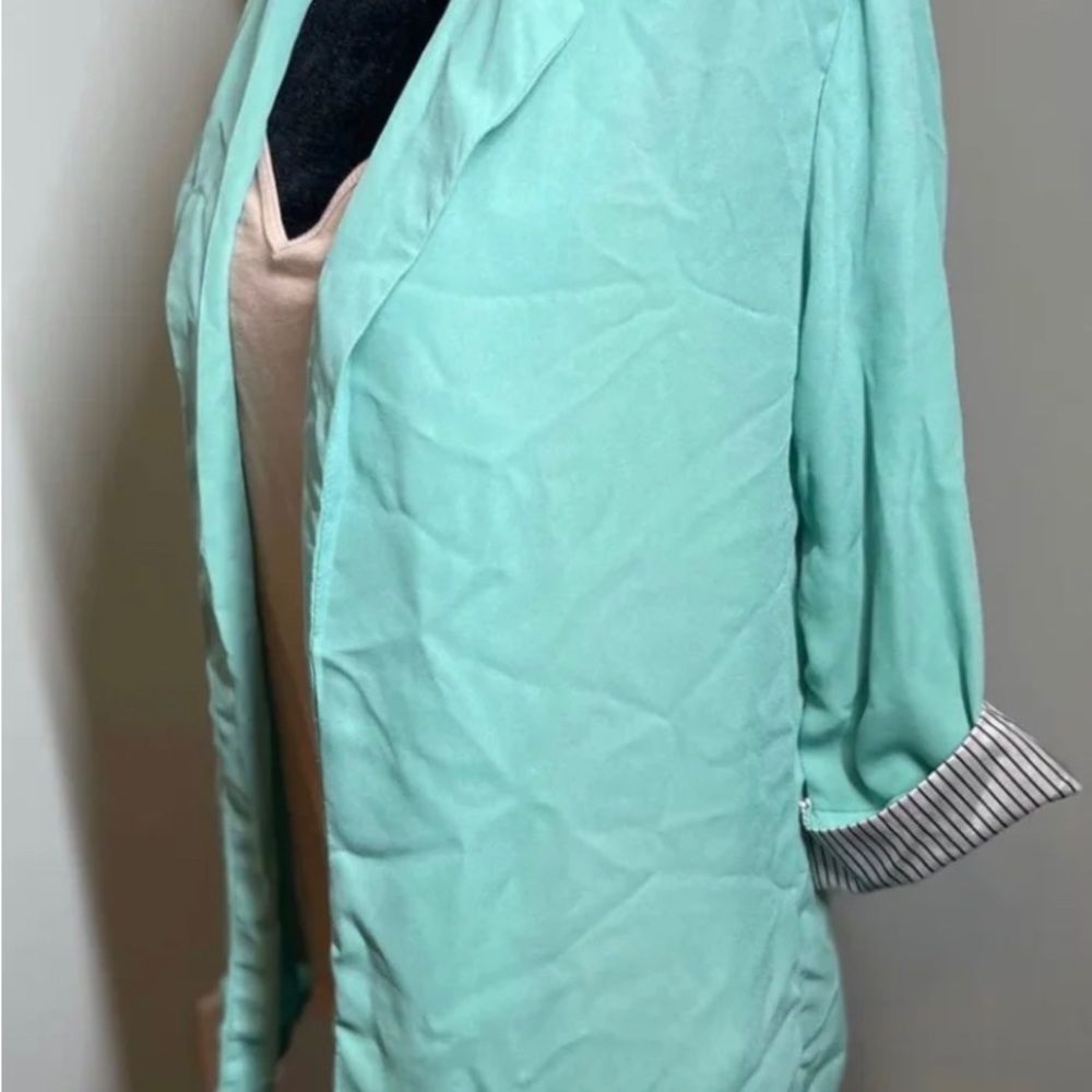 Rue 21 Teal Lightweight Jacket Size Medium EPC 3/4 Sleeves Cuffs #blazer
